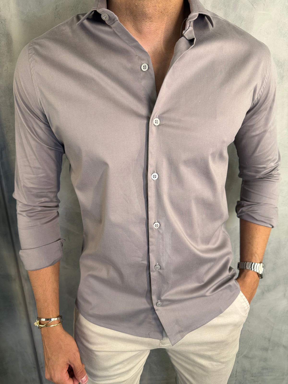 CAMISA MANGA LONGA PONTO H CINZA