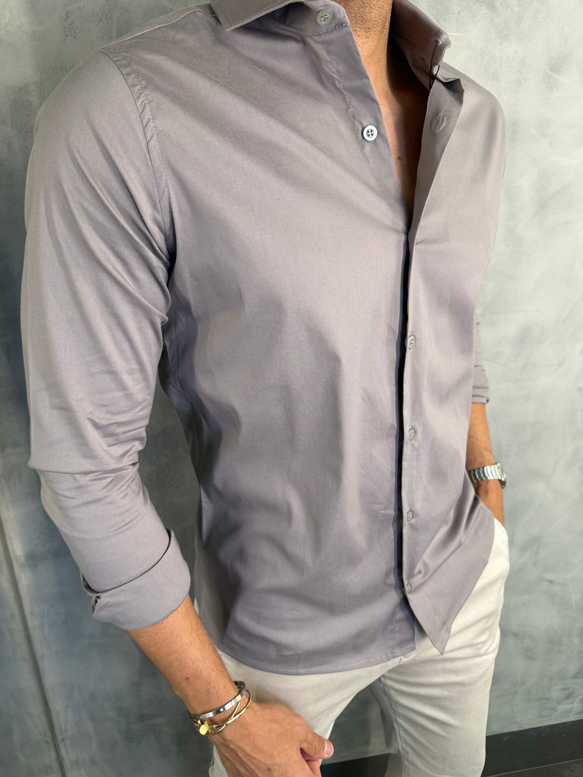 CAMISA MANGA LONGA PONTO H CINZA