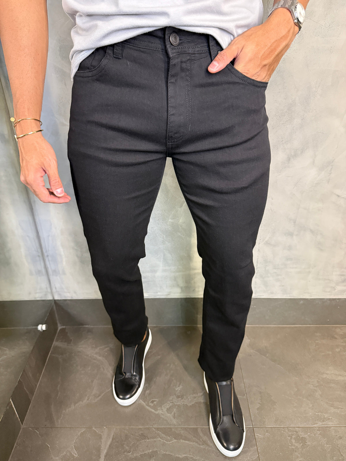 CALÇA JEANS FIVE SLIM FIT PONTO H PRETO