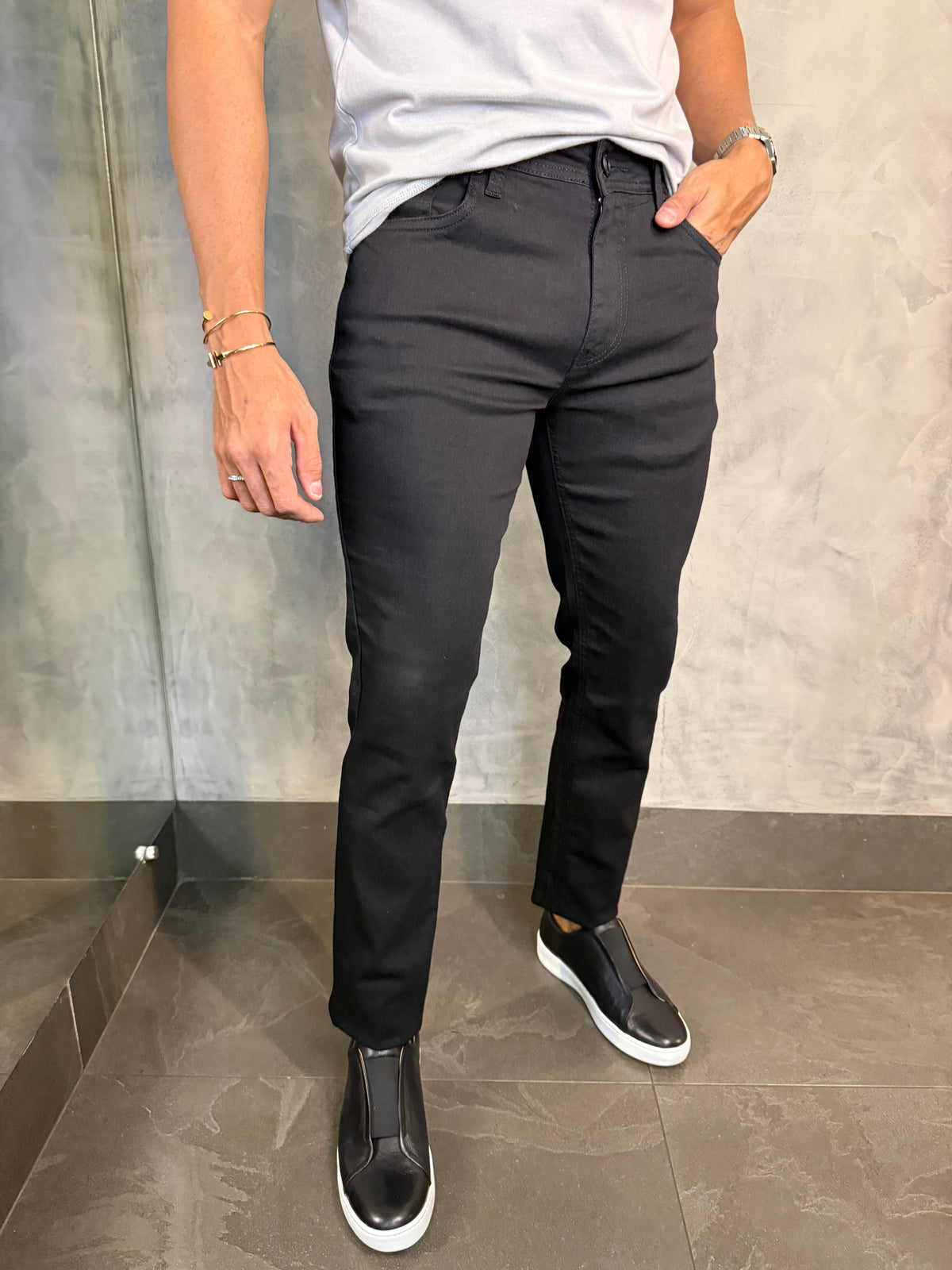 CALÇA JEANS FIVE SLIM FIT PONTO H PRETO