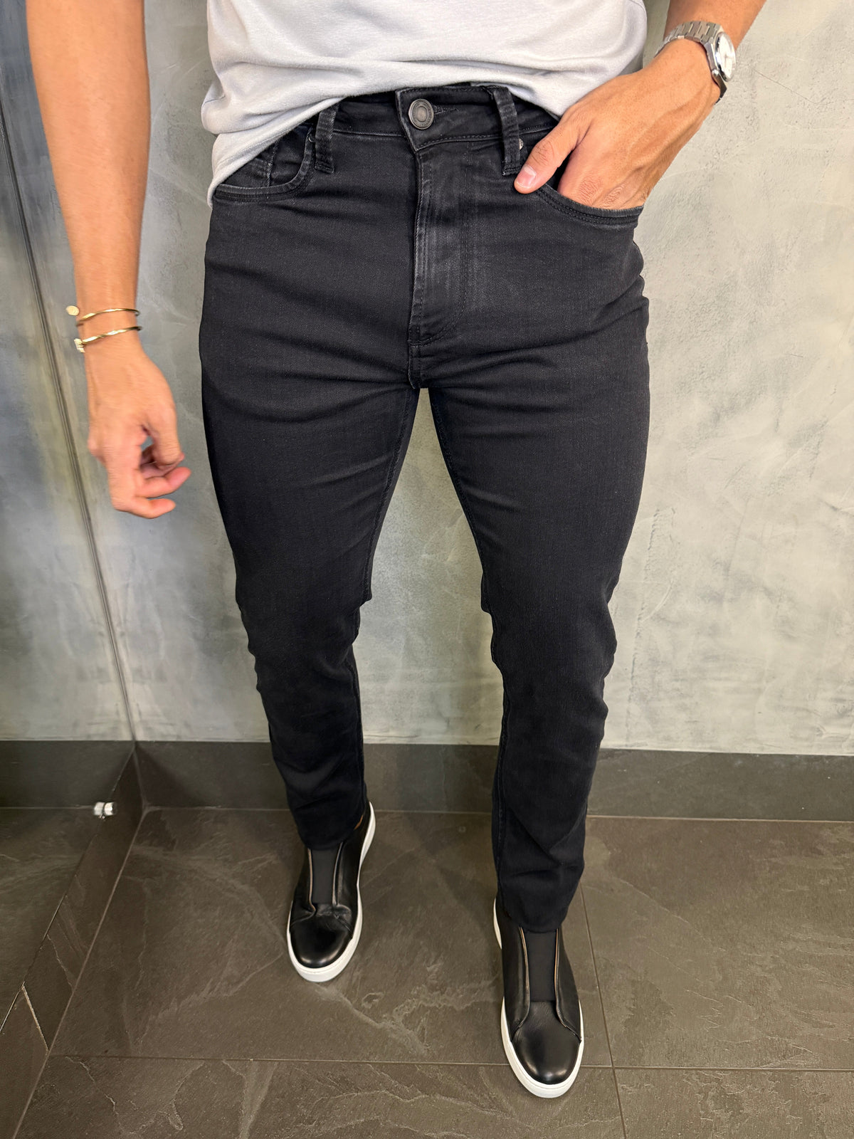 CALÇA JEANS TRIPLE DRY SLIM PONTO H PRETO