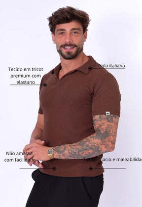 Camisa Polo Italiana Tricot Marrom Café