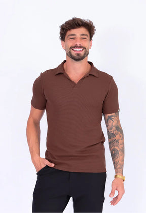Camisa Polo Italiana Tricot Marrom Café
