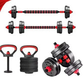 Kit Treino Funcional 10/15/20kg Halteres Barra Supino Kettlebell Preto