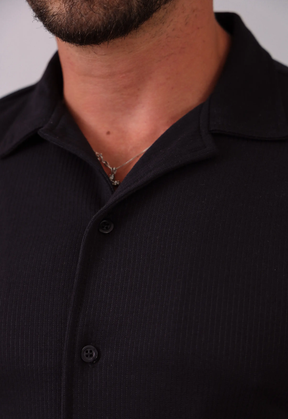 Camisa Masculina Slim Canelada Preta