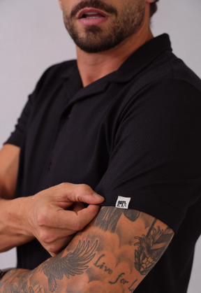Camisa Masculina Slim Canelada Preta