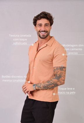 Camisa Masculina Slim Canelada Bege