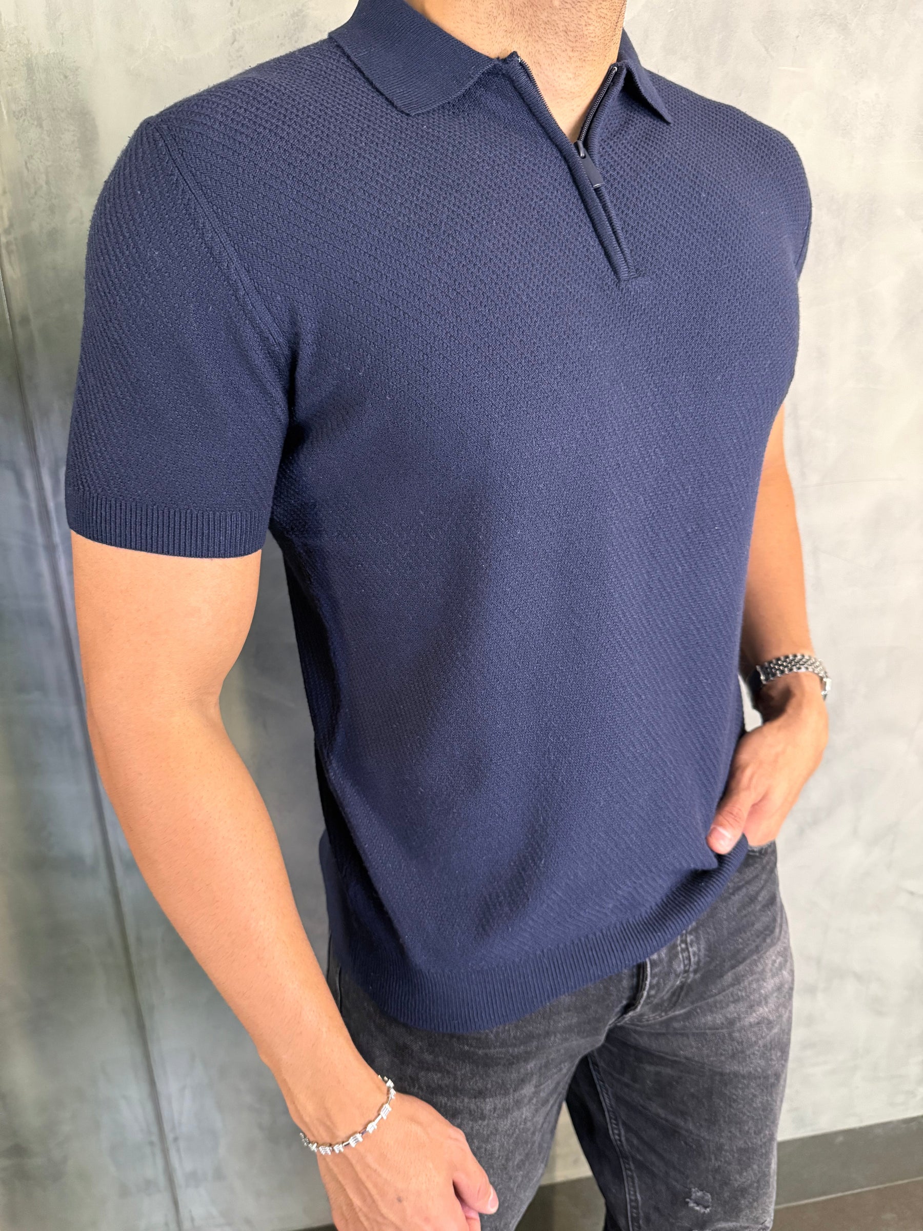 POLO TRICOT ZIPER TEXTURIZADA PONTO H