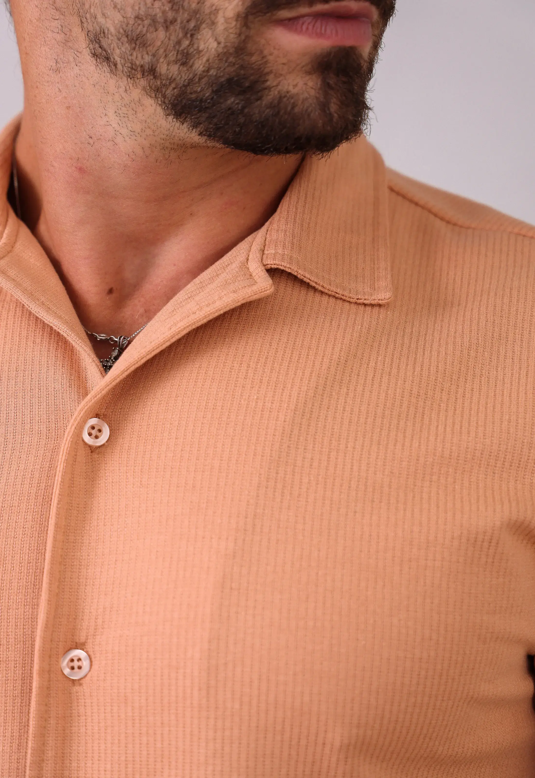 Camisa Masculina Slim Canelada Bege