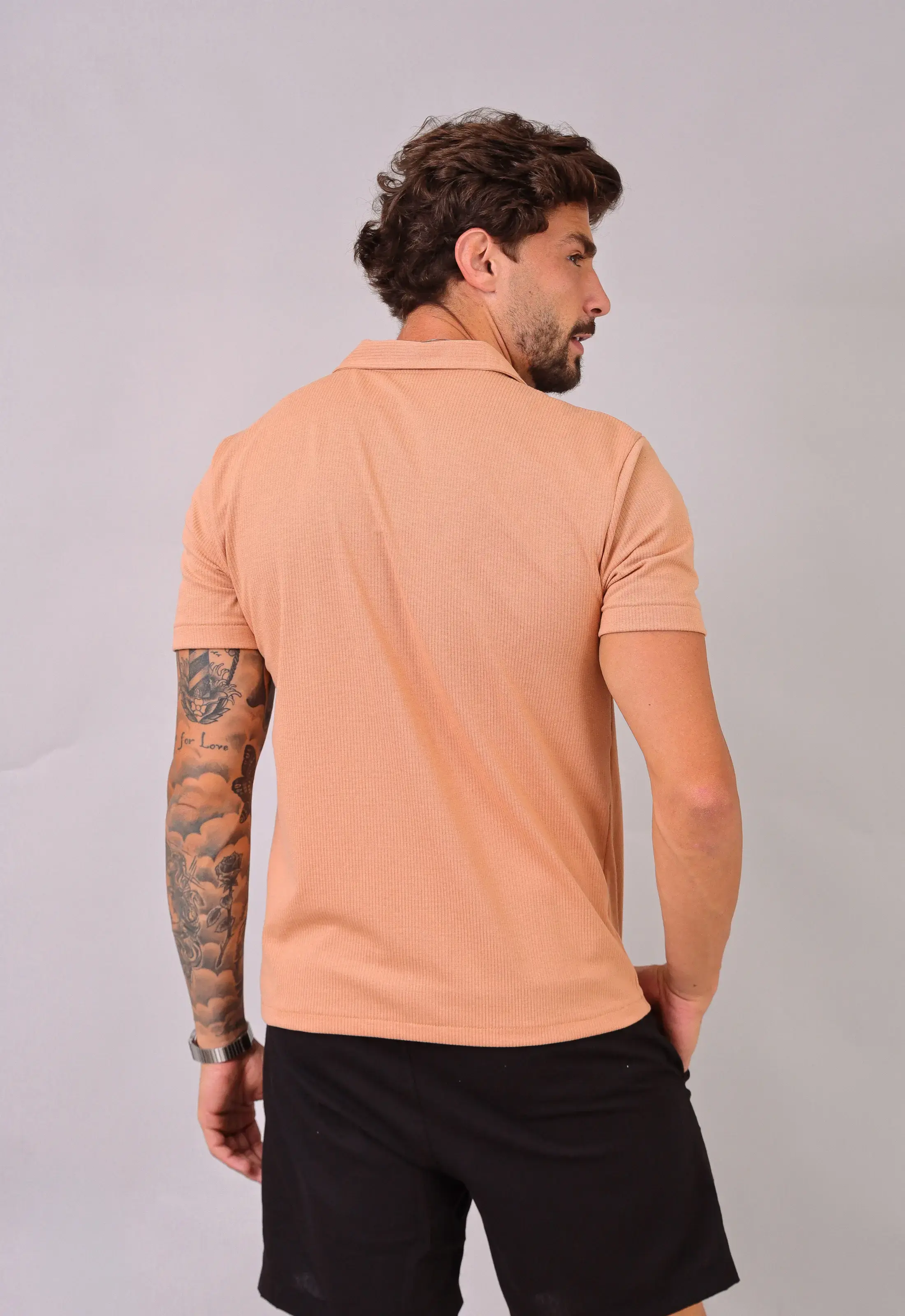 Camisa Masculina Slim Canelada Bege