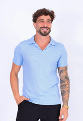 Camisa Polo Italiana Tricot Azul Claro