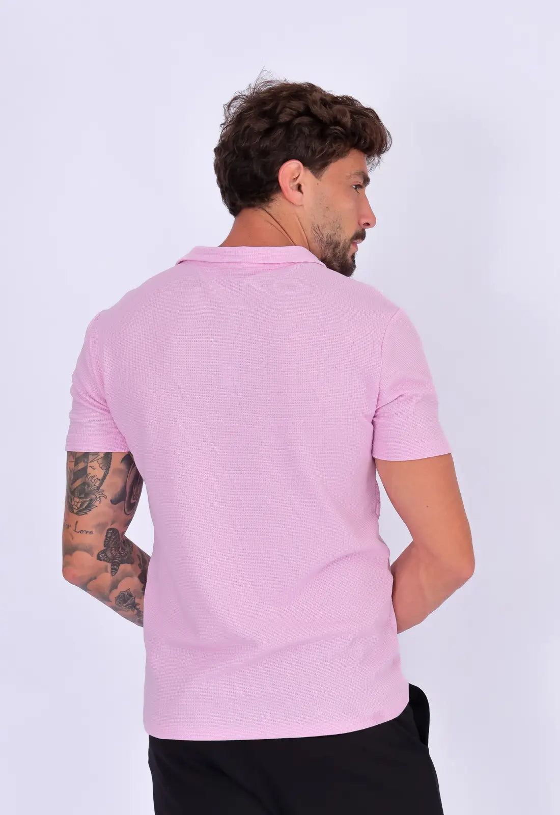 Camisa Polo Italiana Tricot Rosa Claro
