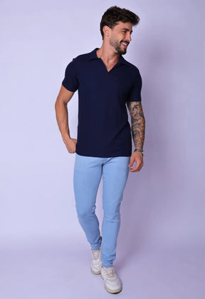 Camisa Polo Italiana Tricot Azul Marinho