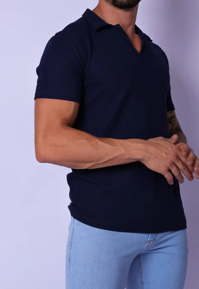 Camisa Polo Italiana Tricot Azul Marinho
