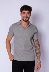 Camisa Polo Italiana Tricot Cinza