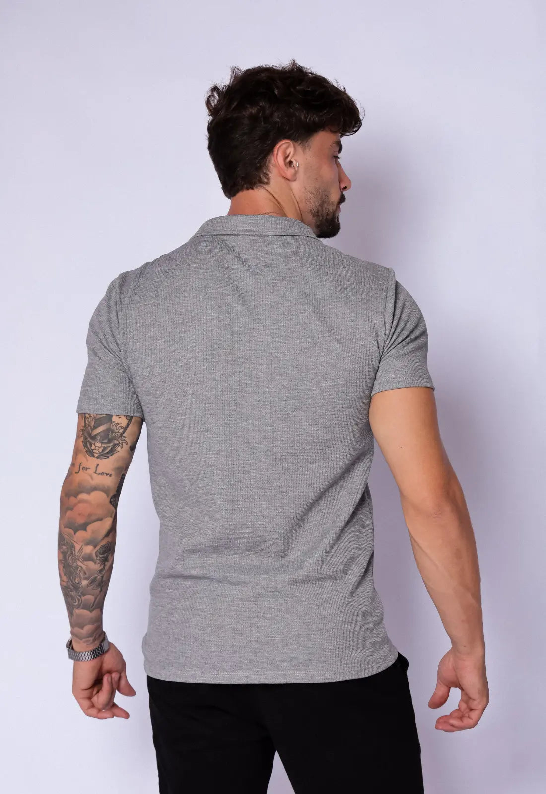 Camisa Polo Italiana Tricot Cinza