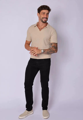 Camisa Polo Italiana Tricot Bege