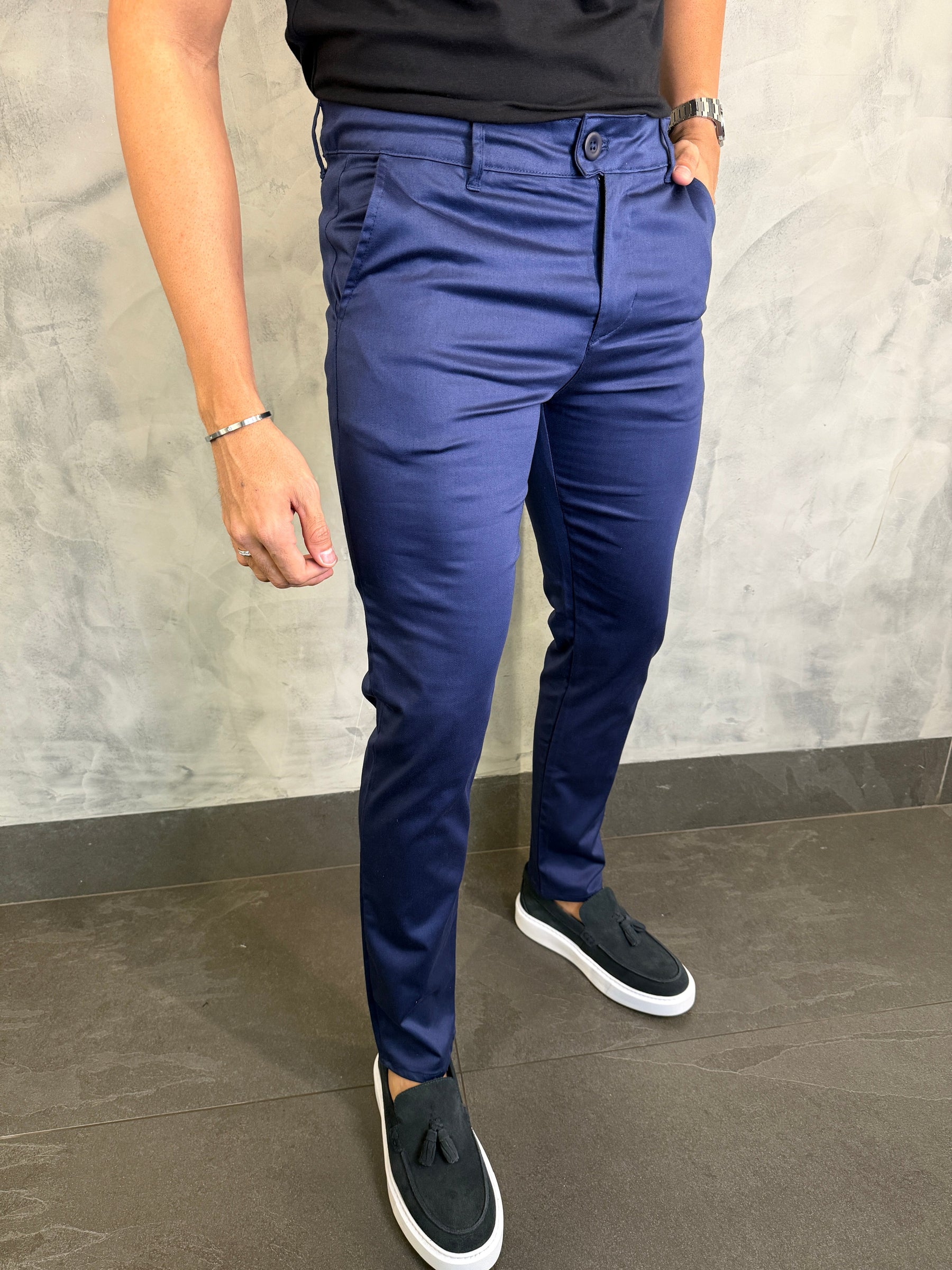 CALÇA SARJA ACETINADA PONTO H MARINHO