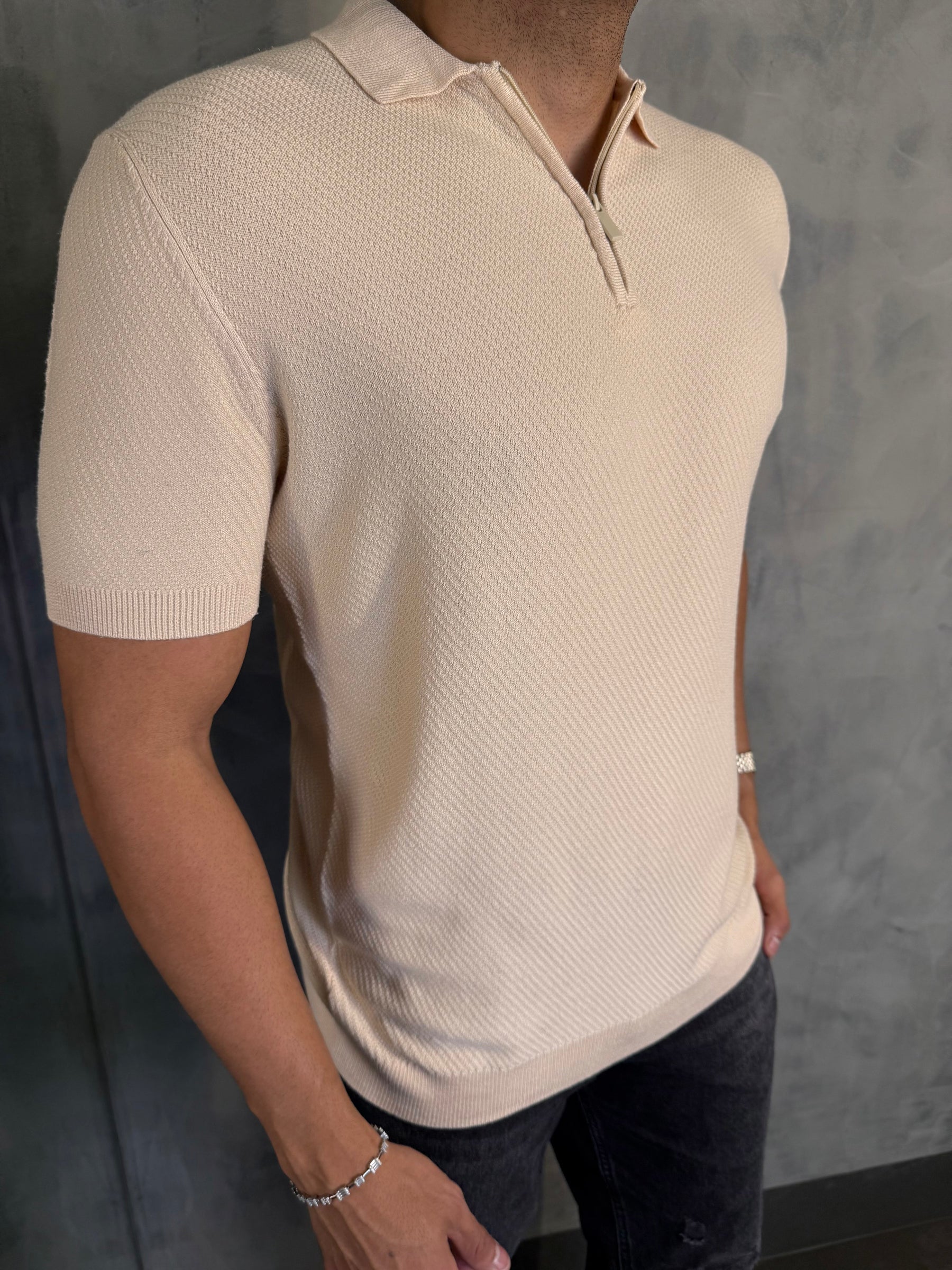 POLO TRICOT ZIPER TEXTURIZADA PONTO H