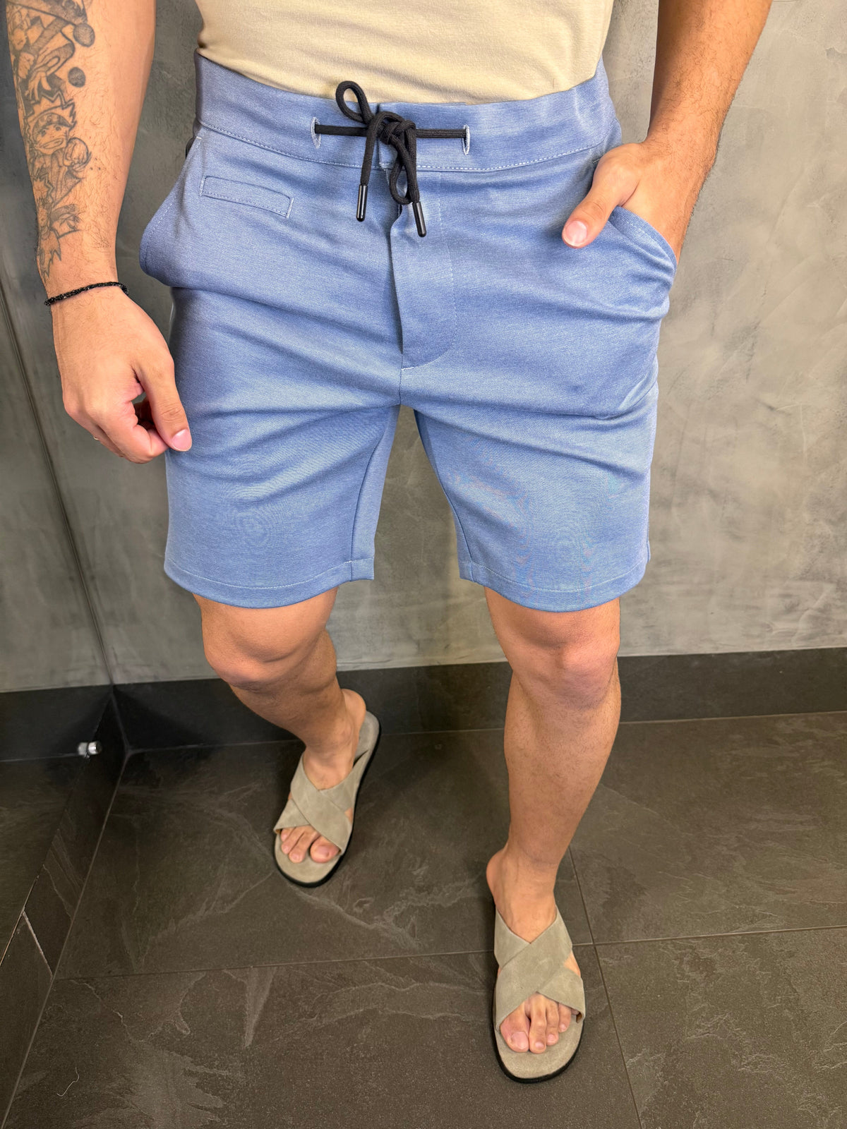 BERMUDA ALF CASUAL-DAY MALHA C/ CADARÇO PONTO H AZUL CL