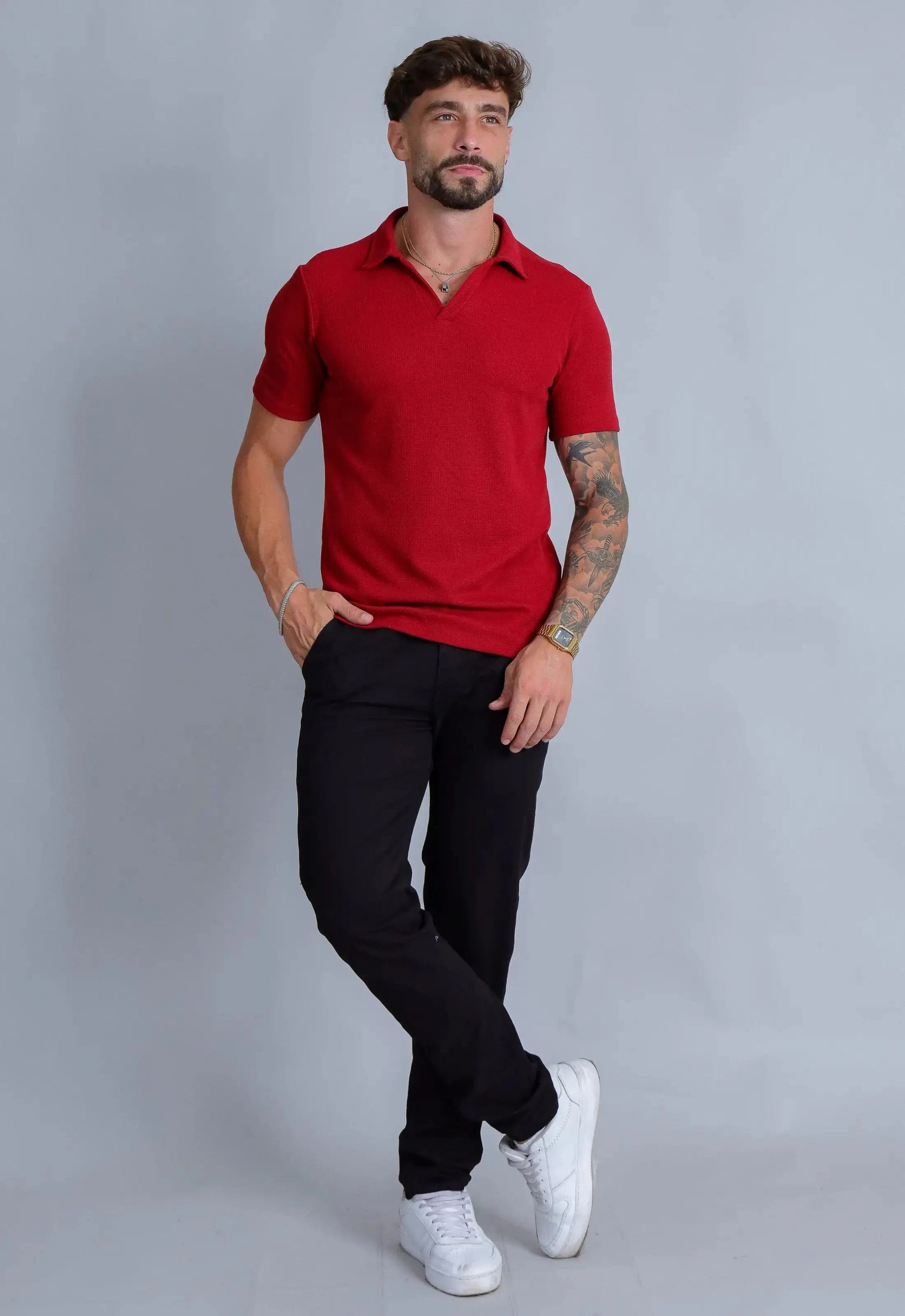 Camisa Polo Italiana Tricot Vermelha